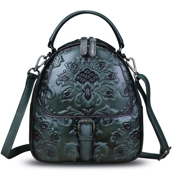 Genuine Leather Backpack Crossbody Shoulder Bag Vintage Rucksack :[ - Main Image